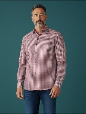 Nordstrom Men's Shop Non-Iron Stretch Trim Fit Red Gingham 16.5 Shirt #2225
